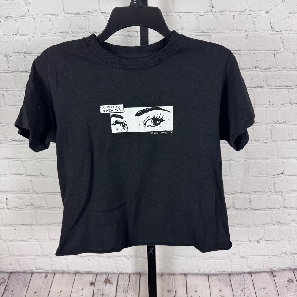 John Galt Brandy Melville Cropped Black and White New York T-Shirt One Size